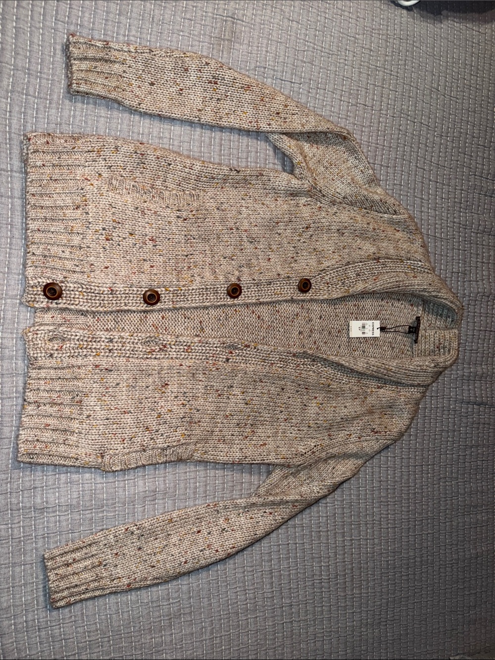 Men’s Express Cream Speckled Button Cardigan